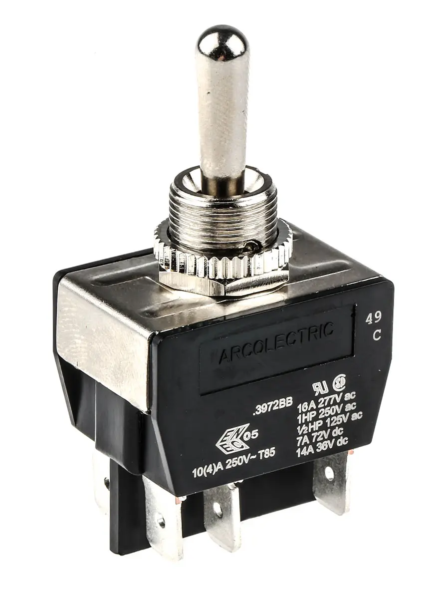 Arcolectric (Bulgin) Ltd Panel Kippschalter 2-poliger Wechsler, Ein-Aus-Ein, 277 V ac, 20A, IP67, Stecker