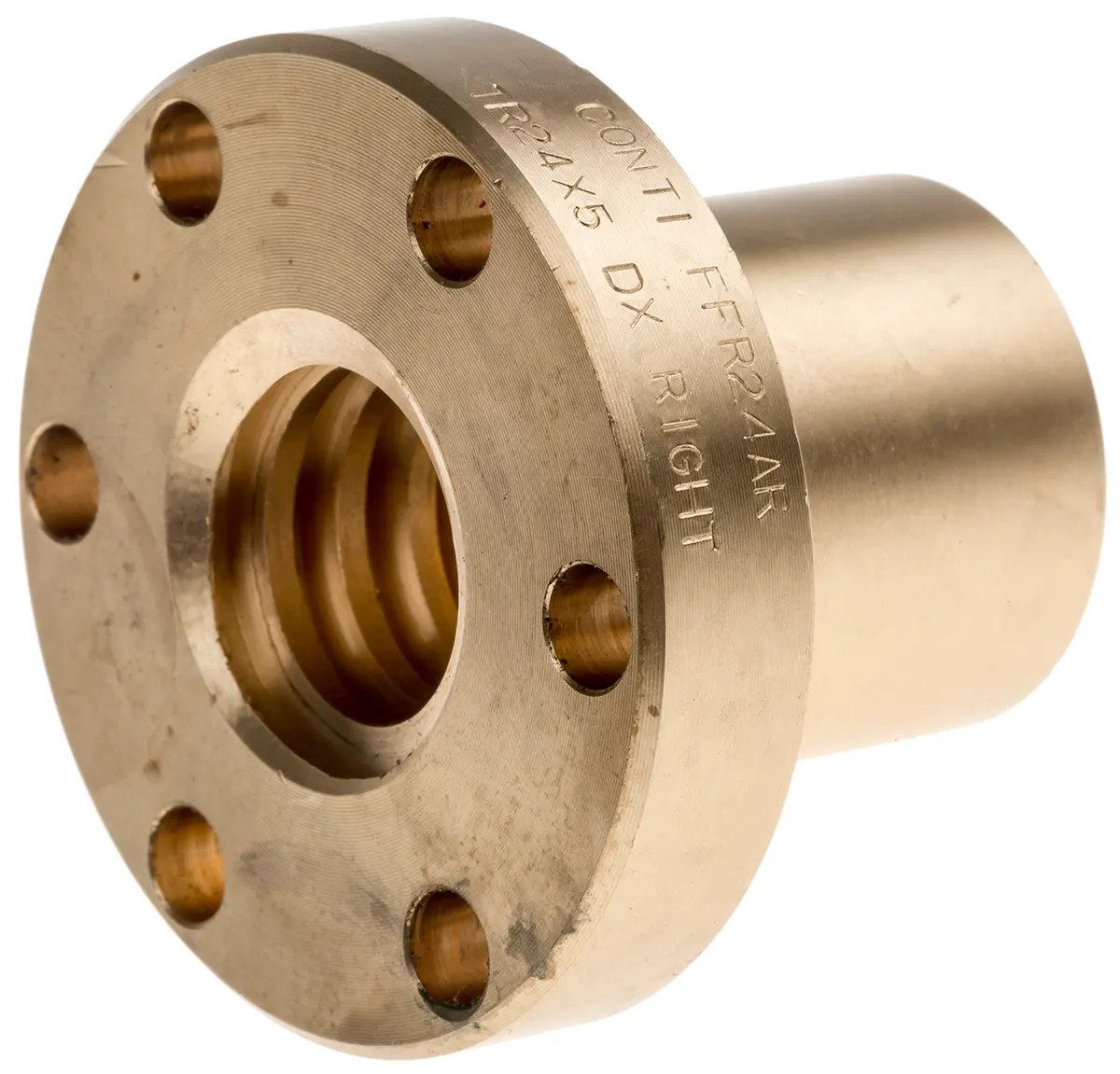 Produktfoto 1 von RS PRO 5 mm Spindelmutter Rund mit Flansch 24 mm, Außen-Ø: 55 mm Außen-ø , Länge: 44 mm