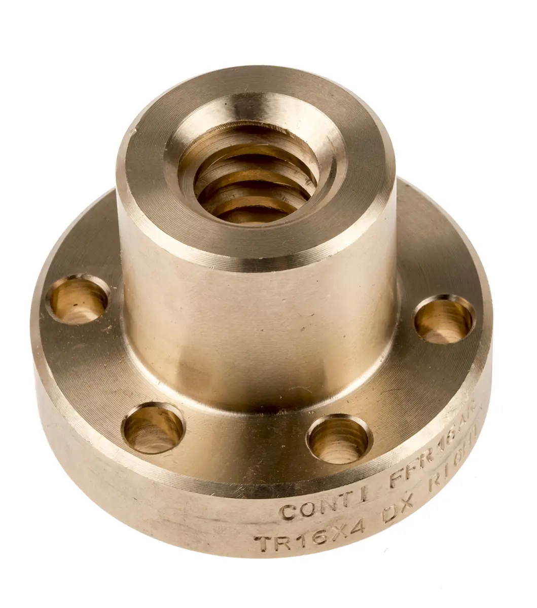 Produktfoto 1 von RS PRO 4 mm Spindelmutter Rund mit Flansch 16 mm, Außen-Ø: 48 mm Außen-ø , Länge: 35 mm