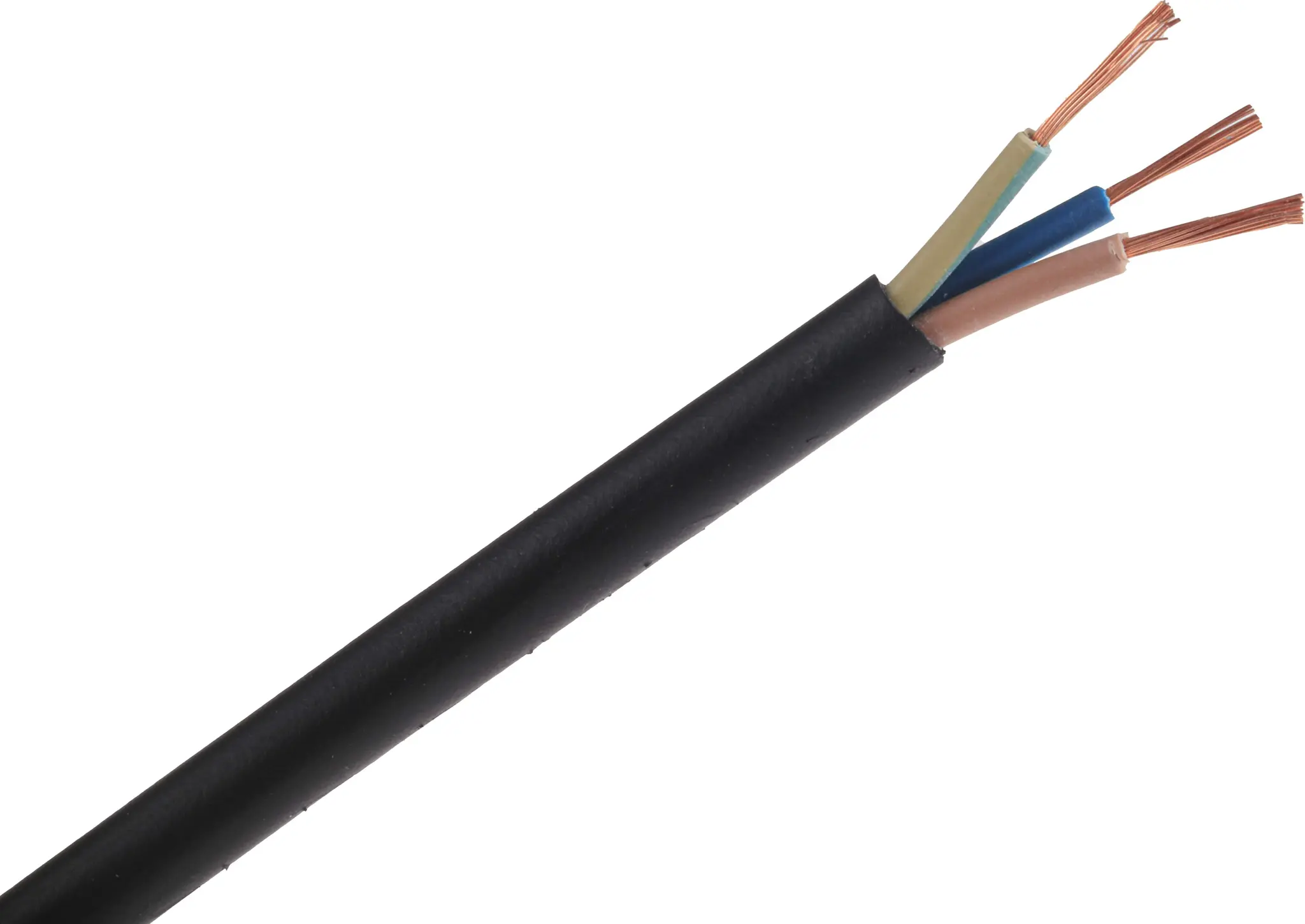 Produktfoto 1 von RS PRO H05-RRF, H05RR-F Netzkabel, 3-adrig Schwarz /Ø 6.4 → 6.8 mm Außen-ø , 100 m 60 °C, 300 V, 500 V,