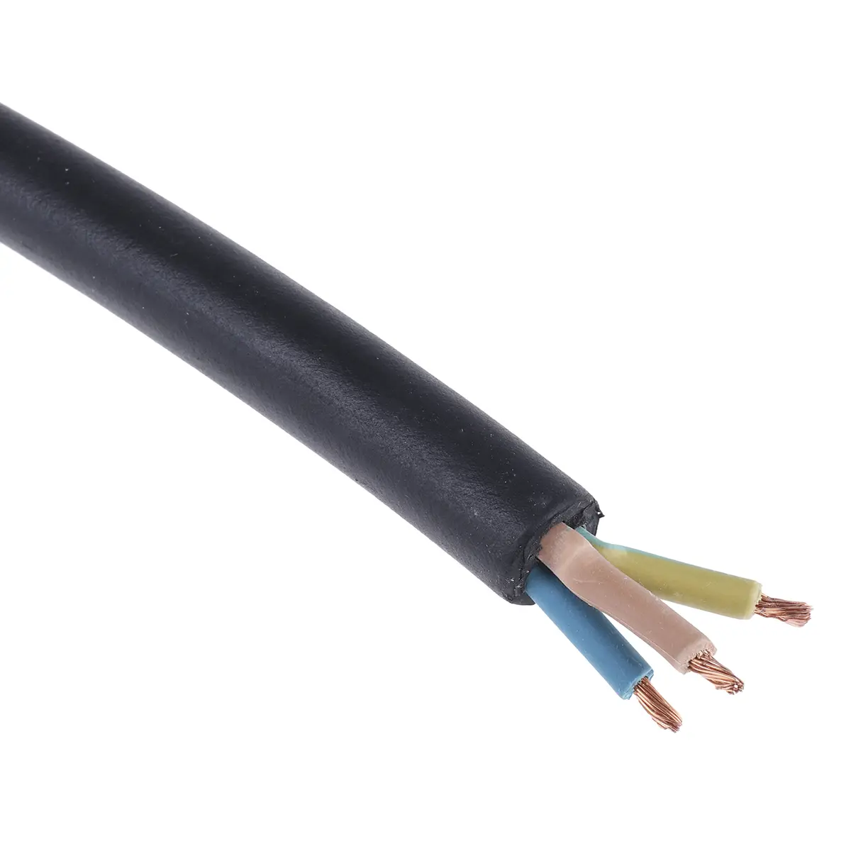Produktfoto 1 von RS PRO H05RRF Netzkabel, 3-adrig Schwarz /Ø 6.8 → 7.2 mm Außen-ø , 100 m 60 °C, 300 V, 500 V, Chloriertes