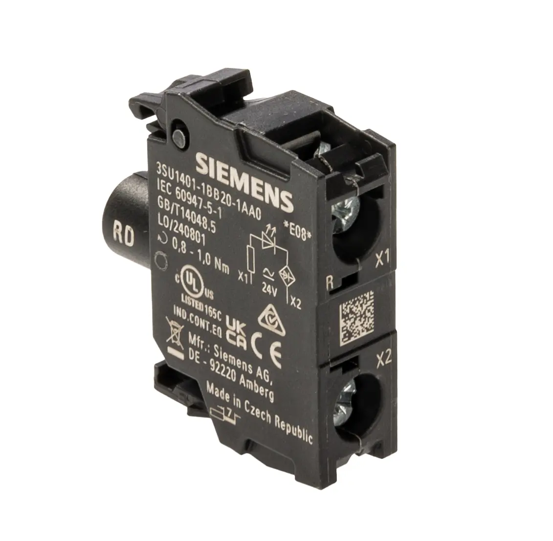 Produktfoto 1 von Siemens 3SU1 Lichtblock Anzeigenblock LED Rot beleuchtet 24V ac/dc Schraubanschluss
