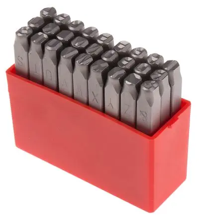 Produktfoto 1 von RS PRO 6 mm Buchstaben-Schlagstempel Satz 27-teilig 27-teiliger Briefstahl-Stempel, Jeder Satz in rotem Pp-Gehäuse,
