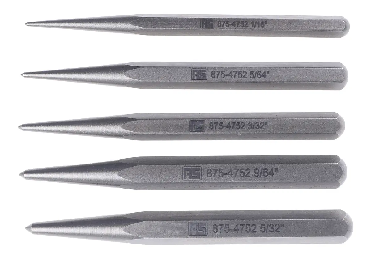 Produktfoto 1 von RS PRO Splintentreiber Satz, Ø 3.97mm, 5-teilig, Länge 105 mm, Mitte