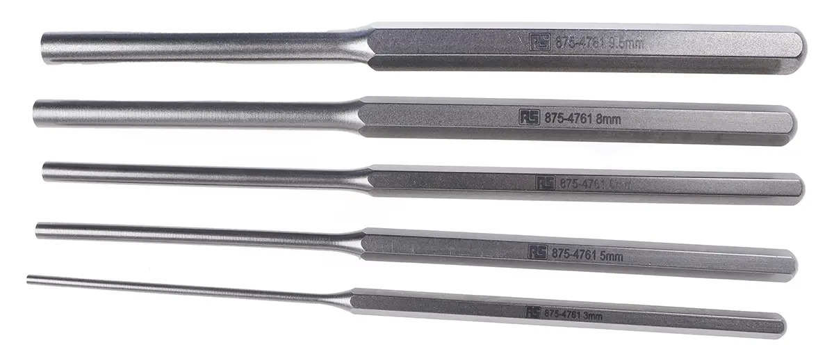 Produktfoto 1 von RS PRO Splintentreiber Satz, Ø 3mm, 9.5 mm, 5-teilig, Splinttreiber