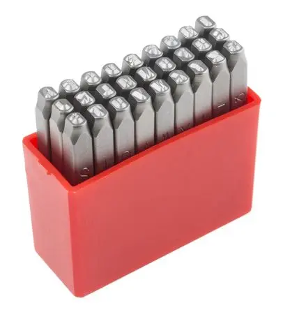 Produktfoto 1 von RS PRO 2.5 mm Buchstaben-Schlagstempel Satz 27-teilig Größe in 2,5 mm, Buchstaben: Groß A-Z ( Gesicht ), 27 Stück