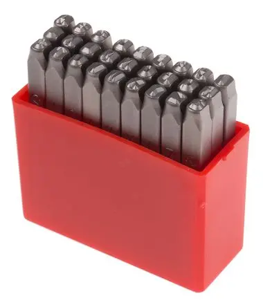 Produktfoto 1 von RS PRO 3 mm Buchstaben-Schlagstempel Satz 27-teilig Großbuchse A-Z, 0,5 lb Hammer, Symbol: &