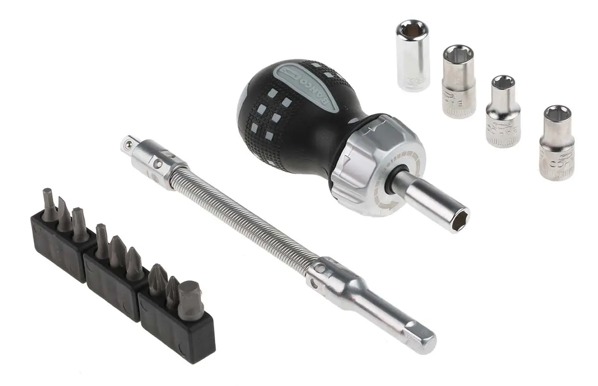 Produktfoto 1 von Bahco Sechskant Bitsatz Edelstahl Hex 4, Hex 5, Hex 6, Hex 7, PH1, PH2, PZ1, PZ2, SL4, T15, T20, 18-teilig