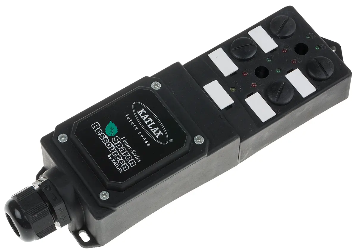 Produktfoto 1 von RS PRO Sensor-Box 24V dc 4 Anschlüsse 5 Auslässe M12