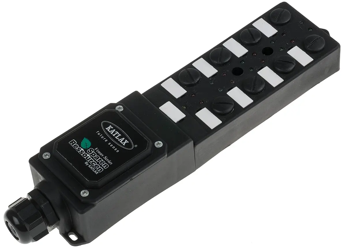 Produktfoto 1 von RS PRO Sensor-Box 24V dc 8 Anschlüsse 5 Auslässe M12