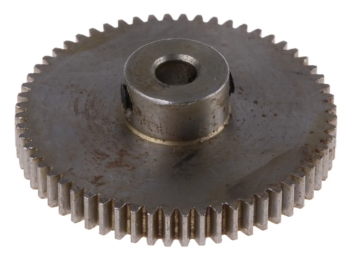 Produktfoto 1 von RS PRO Stahl Stirnrad 60 Zähne / Modul 0.5, Wälzkreis-Ø 30 mm, Nabe Ø 10 mm / Bohrung 4 mm