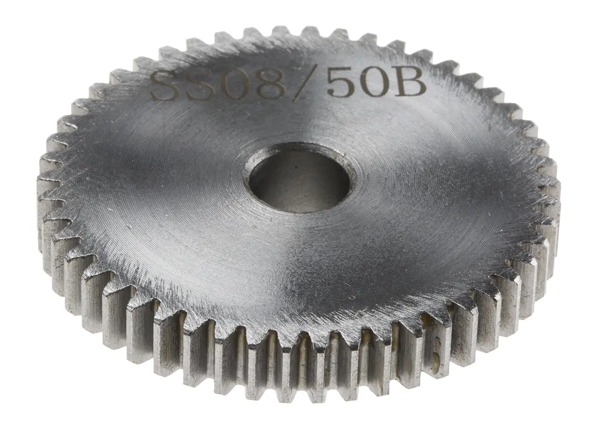 Produktfoto 1 von RS PRO Stahl Stirnrad 50 Zähne / Modul 0.8, Wälzkreis-Ø 40 mm, Nabe Ø 19 mm / Bohrung 8 mm