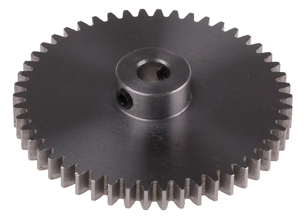 Produktfoto 1 von RS PRO Stahl Stirnrad 50 Zähne / Modul 1, Wälzkreis-Ø 50 mm, Nabe Ø 14 mm / Bohrung 6 mm