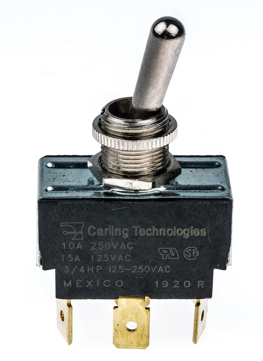 Produktfoto 1 von Carling Panel Kippschalter 2-poliger Wechsler, Ein-Aus-Ein, 250 V ac, 15A, Stecker