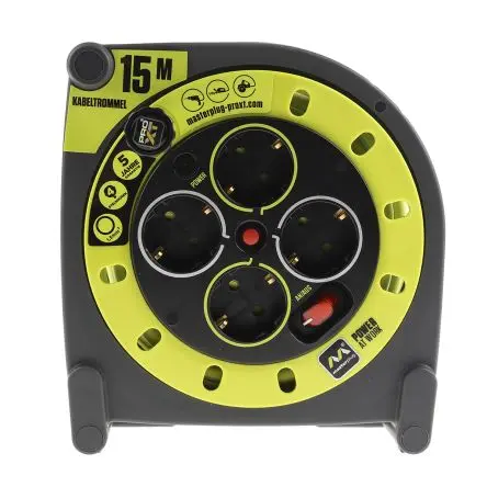 Produktfoto 1 von RS PRO Kabeltrommel, 15 m, 4-fach Überspannungsschutz, Typ F 240V