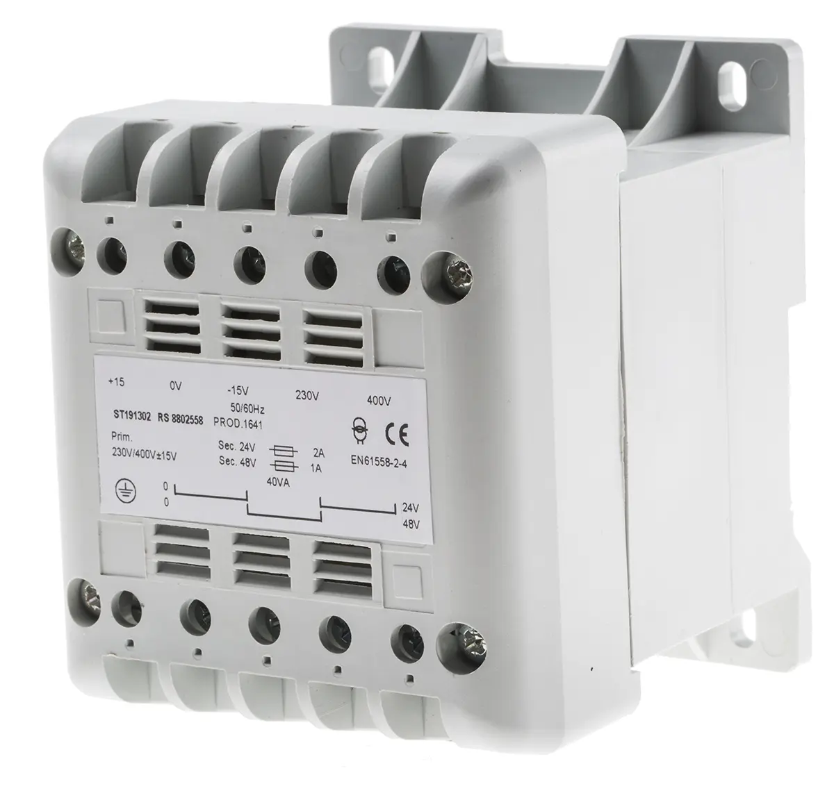 Produktfoto 1 von RS PRO DIN-Schienen-Trafo, 40VA, Primär 400V ac / Sekundär 24V ac DIN-Schiene, 106mm x 90mm x 87mm