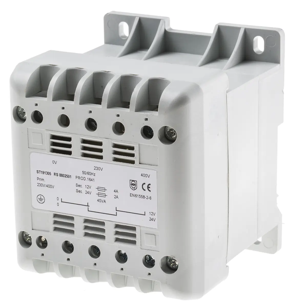 Produktfoto 1 von RS PRO DIN-Schienen-Trafo, 40VA, Primär 400V ac / Sekundär 12V ac DIN-Schiene, 106mm x 90mm x 87mm