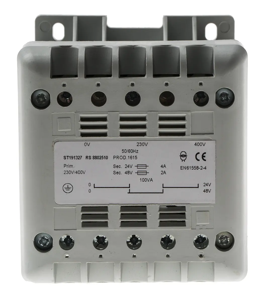 Produktfoto 1 von RS PRO DIN-Schienen-Trafo, 100VA, Primär 400V ac / Sekundär 24V ac DIN-Schiene, 106mm x 90mm x 107mm