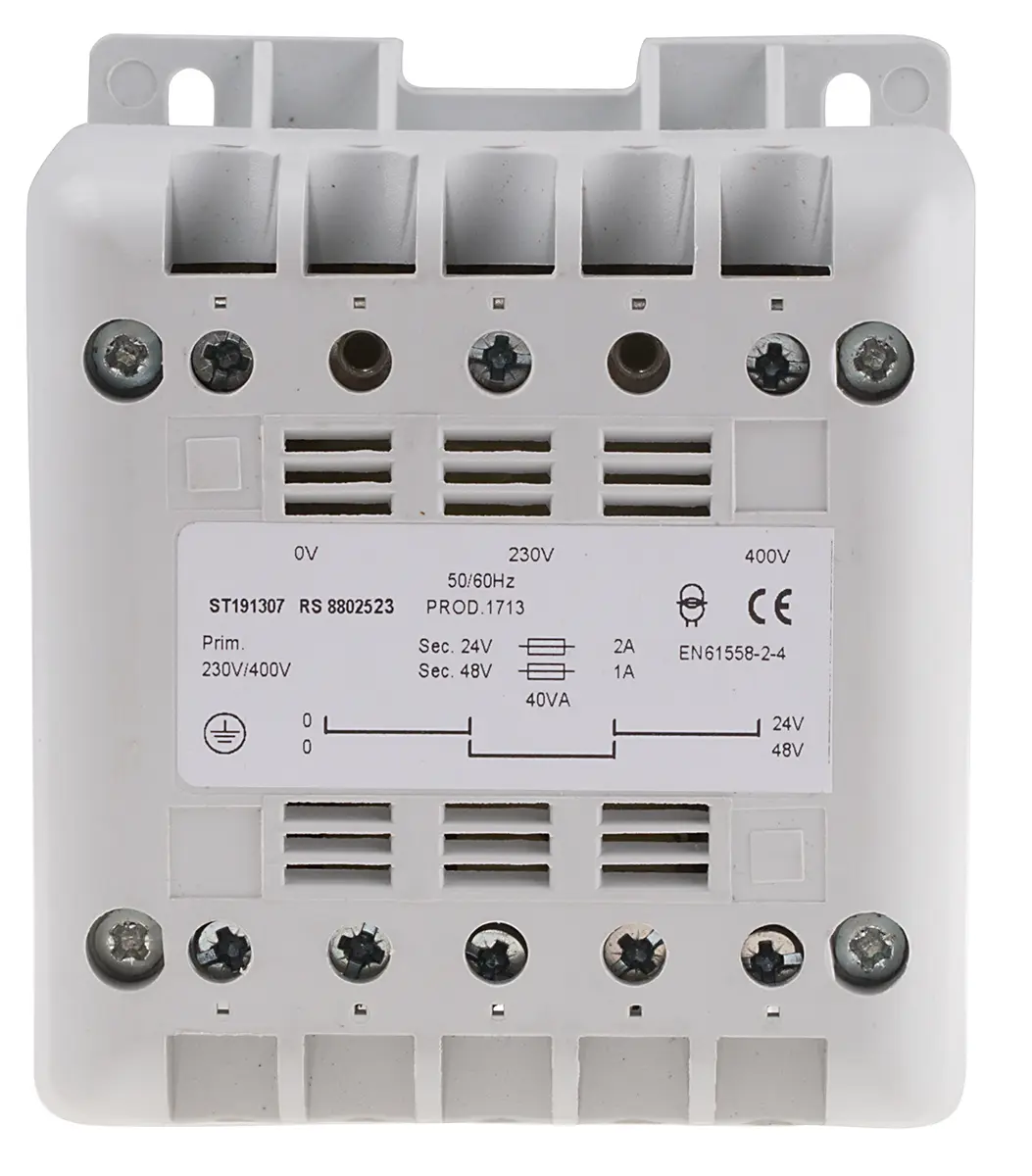 Produktfoto 1 von RS PRO DIN-Schienen-Trafo, 40VA, Primär 400V ac / Sekundär 24V ac DIN-Schiene, 106mm x 90mm x 87mm