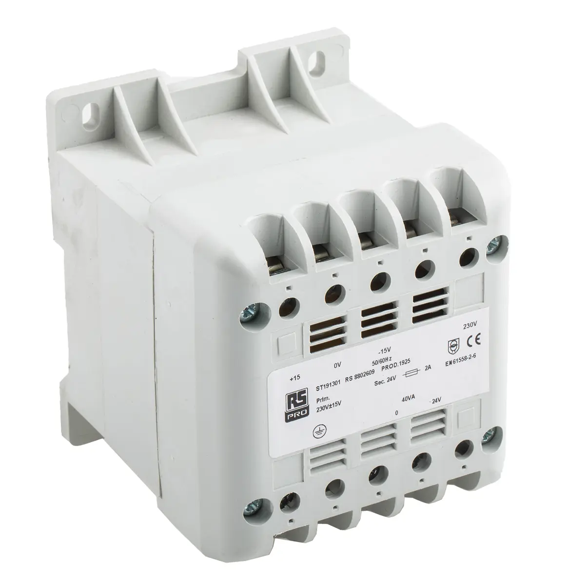 RS PRO DIN-Schienen-Trafo, 40VA, Primär 230V ac / Sekundär 24V ac DIN-Schiene, 106mm x 90mm x 95mm