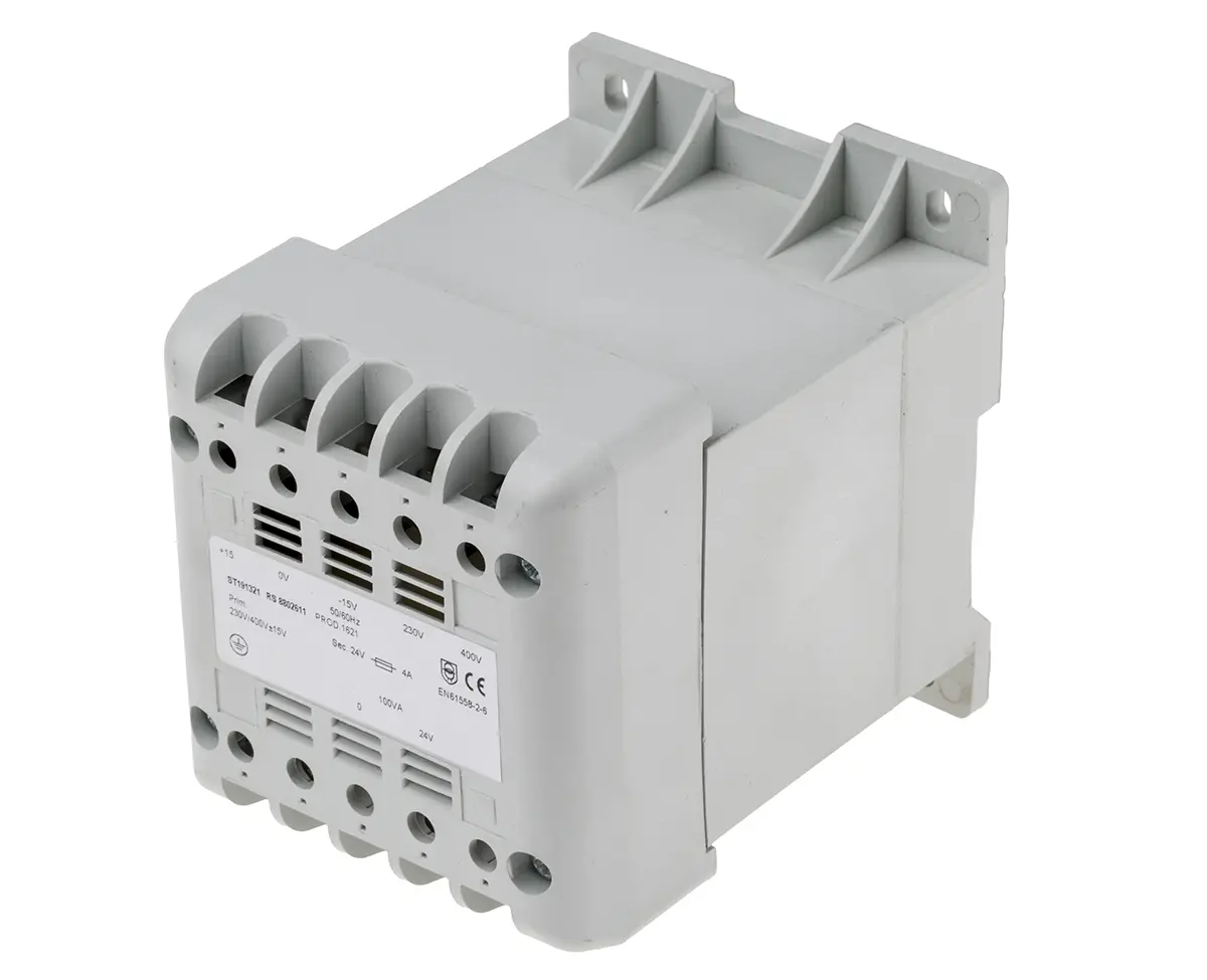 Produktfoto 1 von RS PRO DIN-Schienen-Trafo, 100VA, Primär 400V ac / Sekundär 24V ac DIN-Schiene, 106mm x 90mm x 107mm