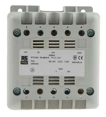 Produktfoto 1 von RS PRO 400 VA DIN-Schienen-Trafo, Primär 400 V ac, 230 V / Sekundär 115 V ac, 12 V, 24 V DIN-Hutschiene 2 Ausg., 136 mm