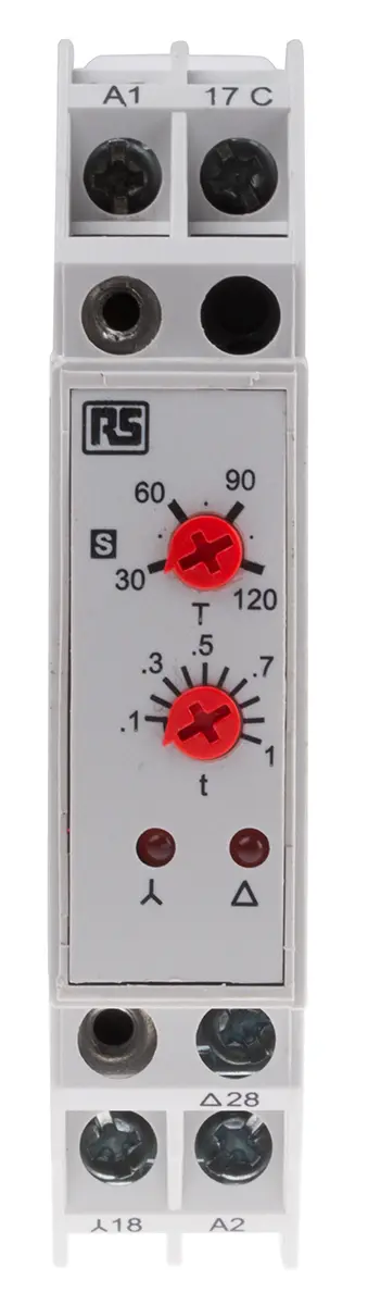 Produktfoto 1 von RS PRO Zeitrelais, DIN-Schienen, 3 → 120s, 240V ac, 2 Kont. Einfach, 1-poliger Schließer
