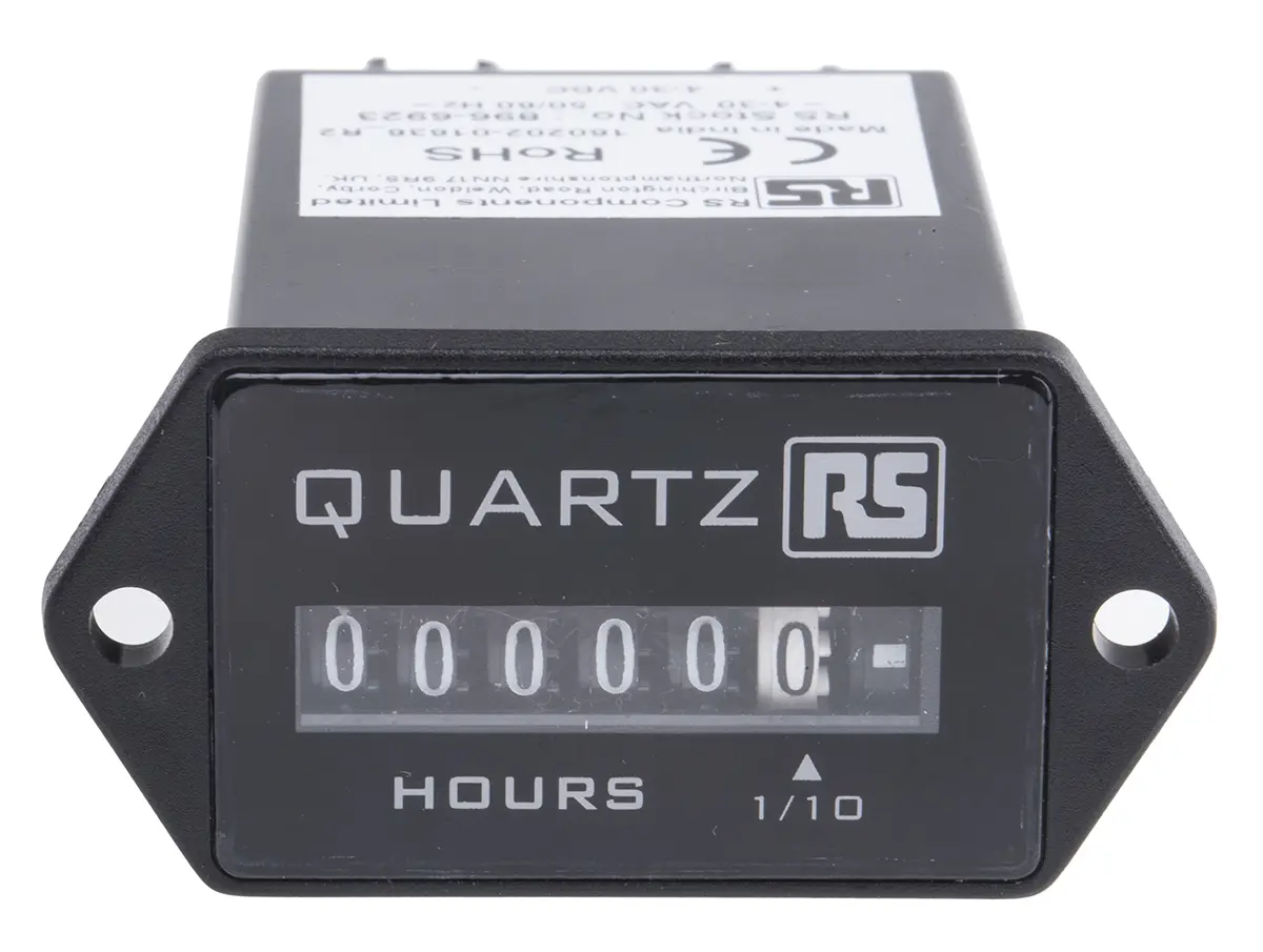 Produktfoto 1 von RS PRO Analog Aufwärts Zähler Keine Rückstellung 6-stellig Stunden max. 50Hz 4 → 30 V ac/dc