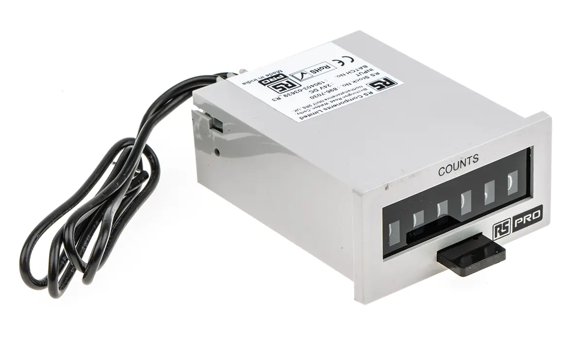 Produktfoto 1 von RS PRO Mechanisch Zähler Manuell 6-stellig Impuls max. 10Hz 24 V dc