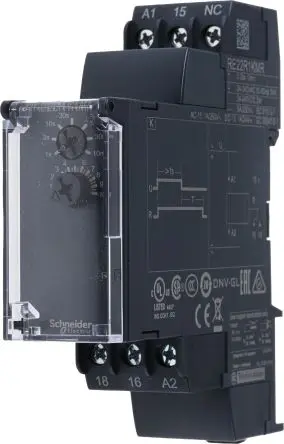 Produktfoto 1 von Schneider Electric RE22 Zeitrelais, DIN-Hutschiene 24 to 240 V dc 24V ac, 240 V ac, 0.05 s to 10 min, 1 Kont. 1, 1