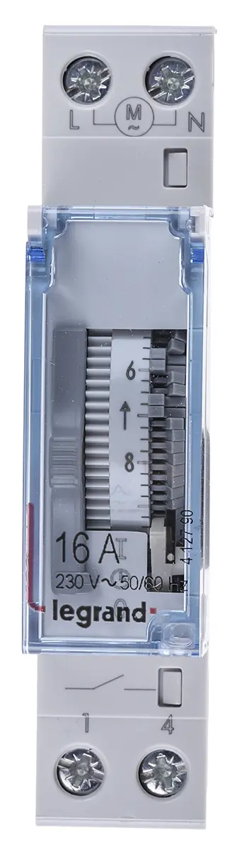 Produktfoto 1 von Legrand Analog DIN-Schienen-Zeitschaltuhr, Stunden, Minuten, Sekunden, 230 V ac, 1-Kanal