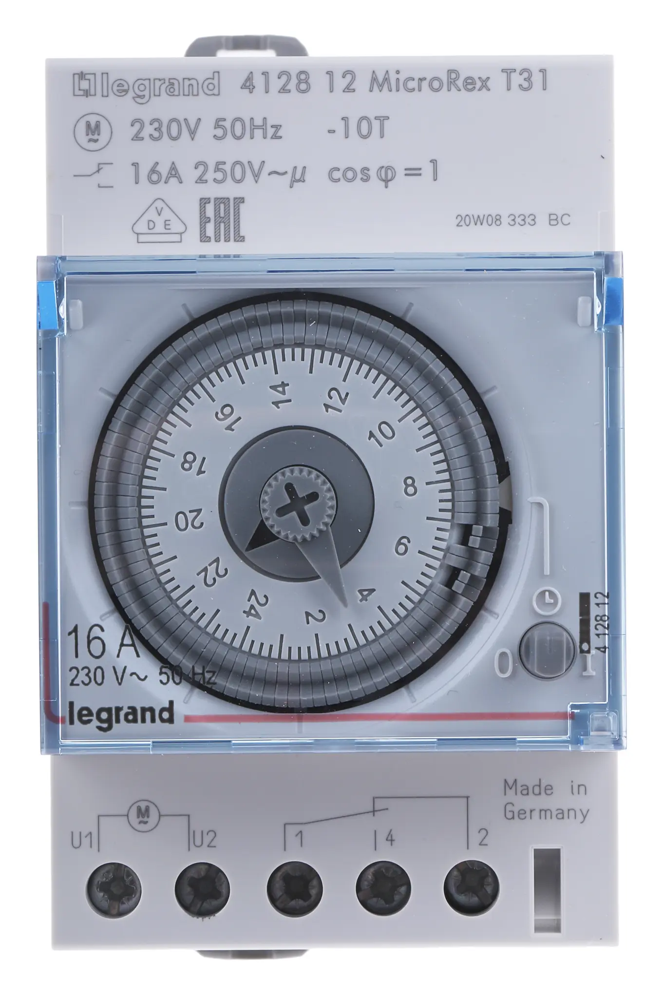 Produktfoto 1 von Legrand Analog DIN-Schienen-Zeitschaltuhr, Stunden, Minuten, Sekunden, 230 V ac, 3-Kanal