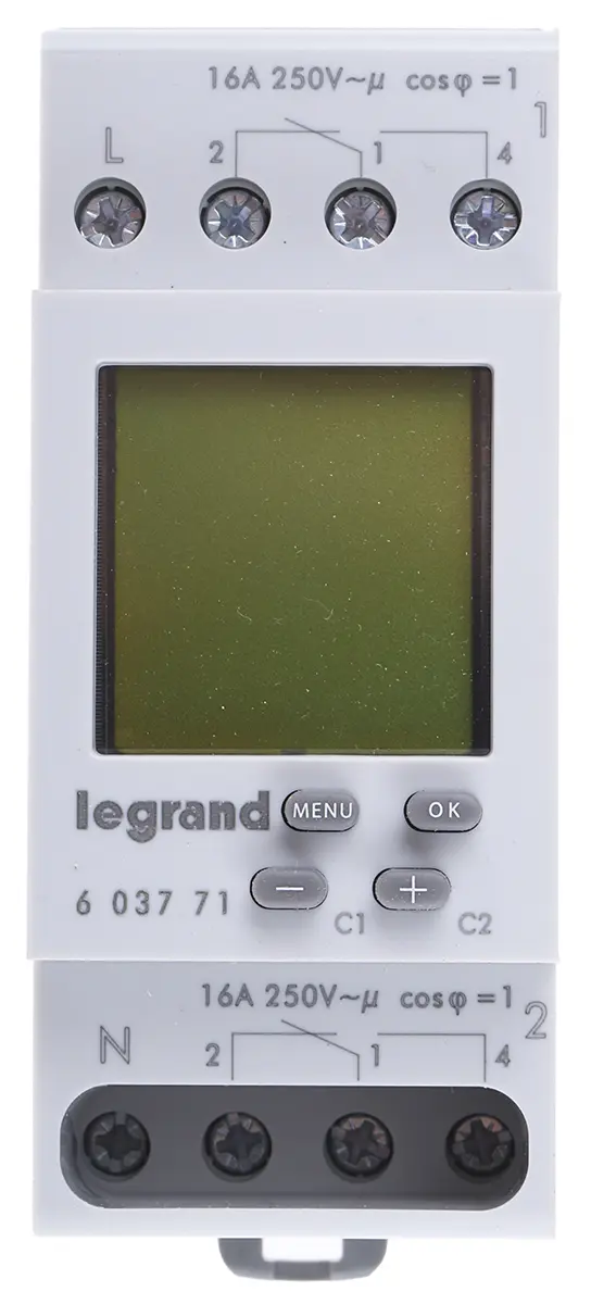 Produktfoto 1 von Legrand Digital MicroRex Plus 2 DIN-Schienen-Zeitschaltuhr 230 V ac, Stunden, Sekunden, Minuten, 2-Kanal