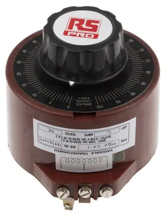 Produktfoto 1 von RS PRO Stelltransformator 480 VA, Primär 240 V / Sekundär 240 V, 1 Phasen Oberfläche Rechtsdrehend 1 Ausg.