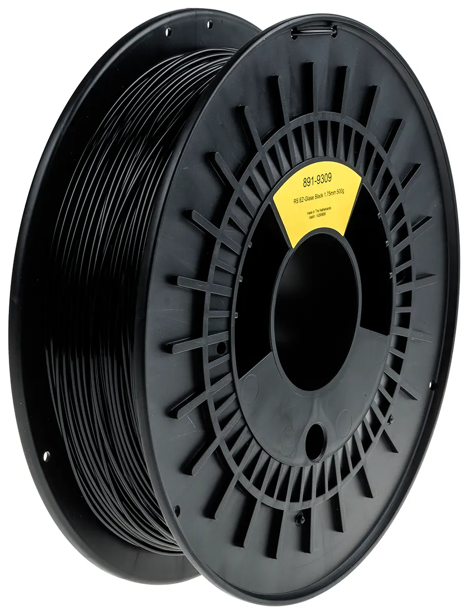 Produktfoto 1 von RS PRO Polyethylenterephthalat Glykol 3D-Drucker Filament zur Verwendung mit Gängige Desktop-3D-Drucker, Schwarz, 1.75