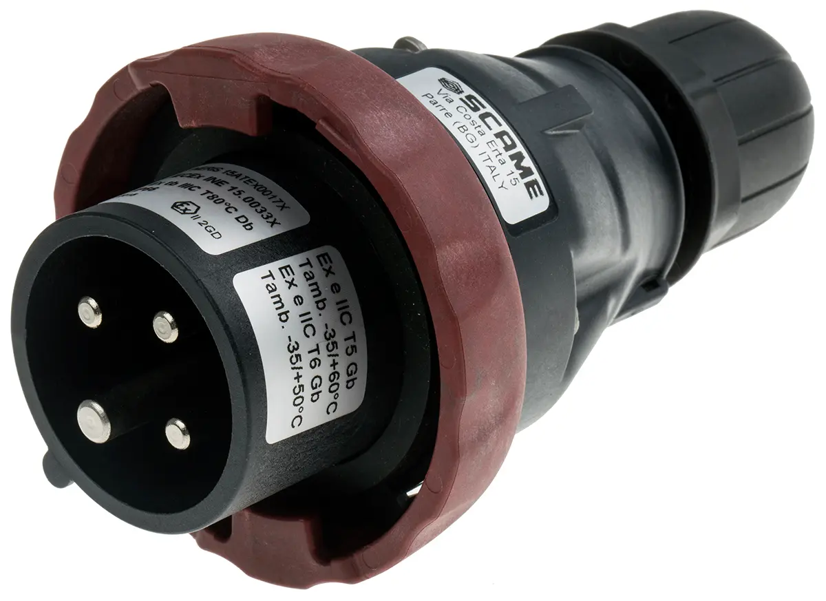 Produktfoto 1 von Scame OPTIMA-EX(GD) Netzstecker Rot 3P+PE, 380V, 415 V, Kabel Gerade IP66, IECEx/ATEX 16A