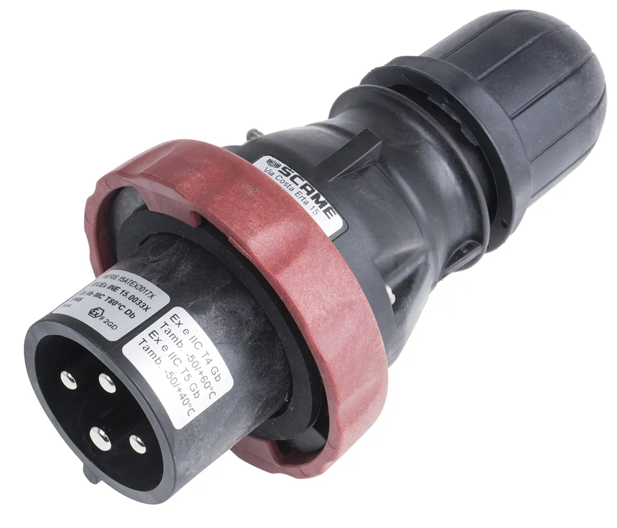 Produktfoto 1 von Scame OPTIMA-EX(GD) Netzstecker Rot 3P+PE, 380V, 415 V, Kabel Gerade IP66, IECEx/ATEX 32A