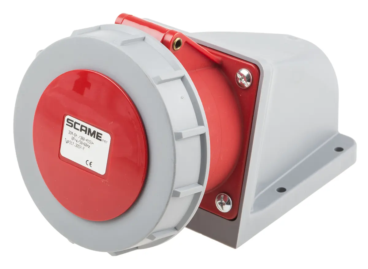 Produktfoto 1 von Scame Optima Leistungssteckverbinder Rot, 415V 6P+PE / 32A, Wand IP67