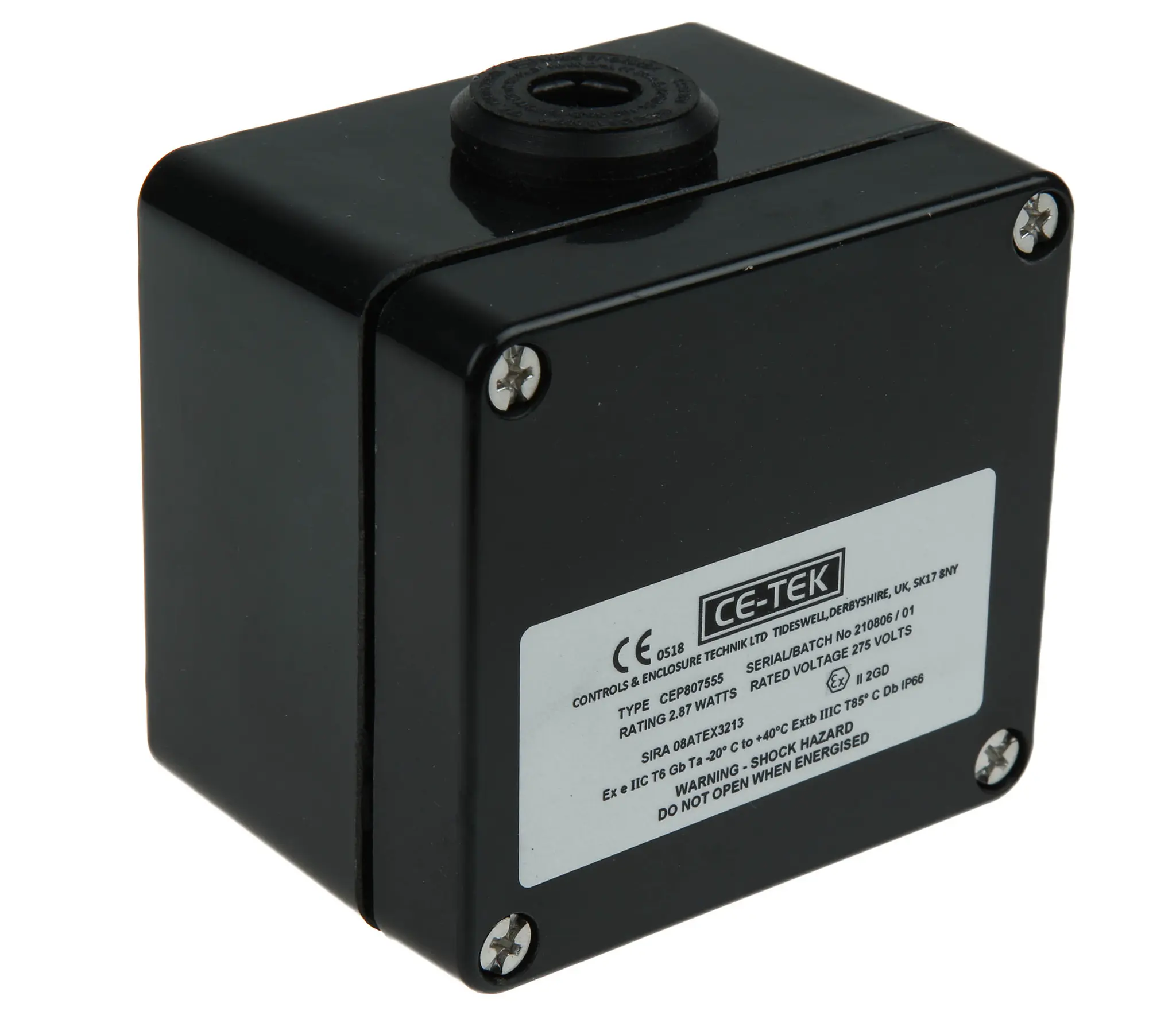 Produktfoto 1 von CE-TEK CEP Polyester Abzweigdose Schwarz IP66 5 ATEX Breite 75 mm Höhe 55 mm Länge 80 mm