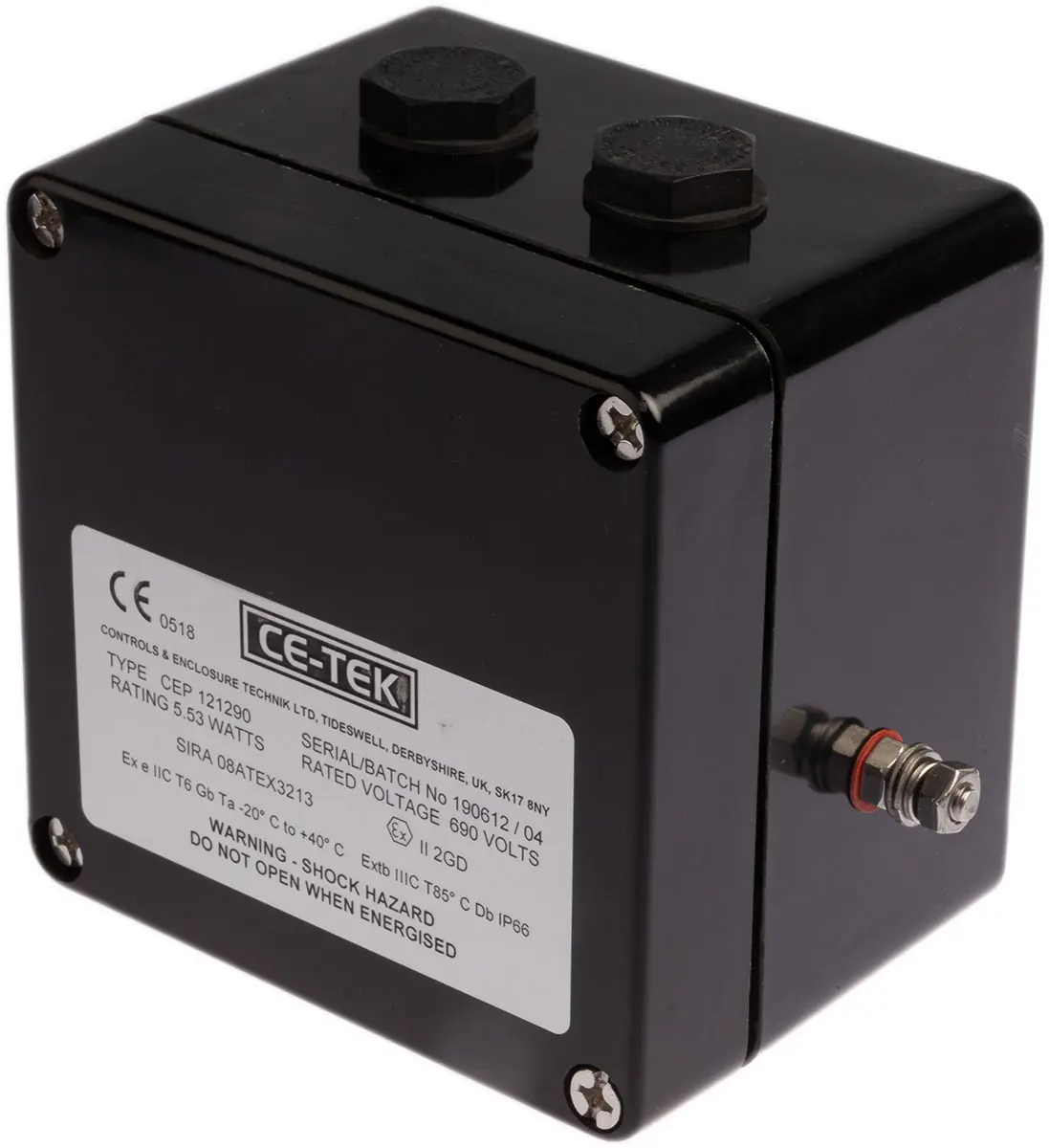 Produktfoto 1 von CE-TEK CEP Polyester Abzweigdose Schwarz IP66 10 ATEX Breite 120 mm Höhe 90 mm Länge 122 mm