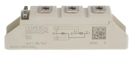 Produktfoto 1 von Semikron Danfoss SCR Zweifachthyristormodul 106 A A-46 1600 V, Gate-Trigger 150 mA 2.25 kA 1.65 V