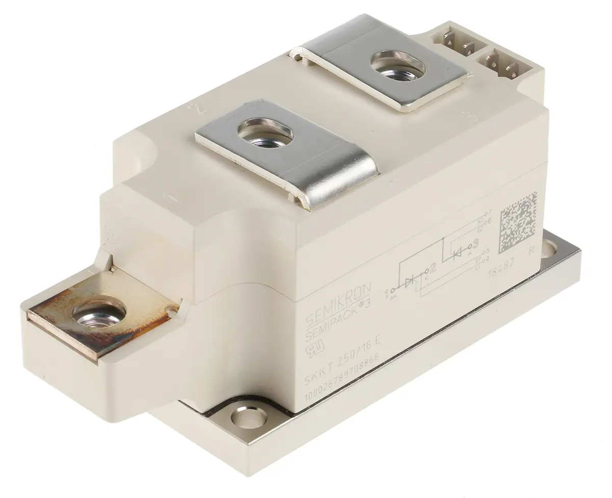 Produktfoto 1 von Semikron Danfoss Zweifachthyristormodul 250 A 1600 V, Gate-Trigger 200 mA 9 kA 1.4 V 7-Pin