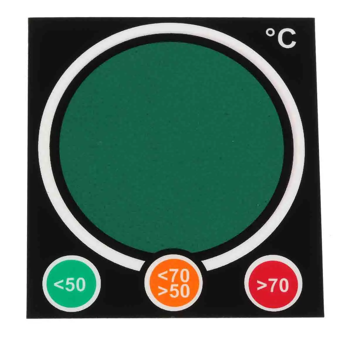 Produktfoto 1 von RS PRO Temperaturanzeige Aufkleber 50 °C / 70 °C 3 Messbereiche 10 Stk. Vertikal, L. 52 mm, B. 48 mm Reversibel