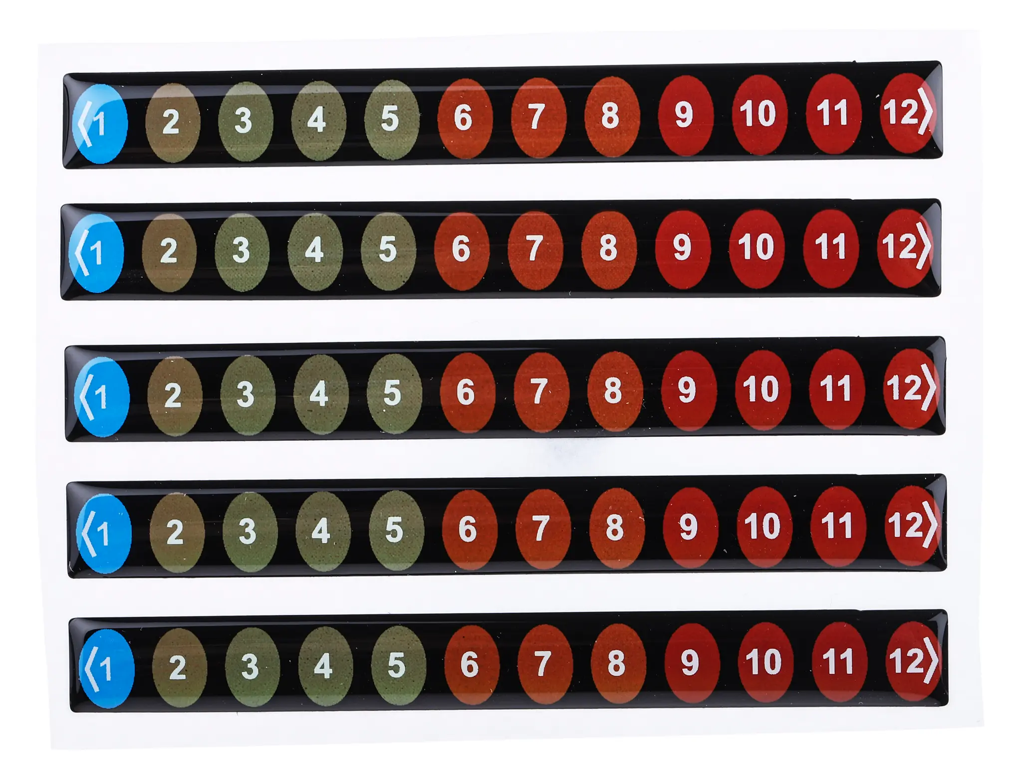 Produktfoto 1 von RS PRO Temperaturanzeige Aufkleber 1 °C / 12 °C 12 Messbereiche 10 Stk. Horizontal, L. 10 mm, B. 90 mm Reversibel