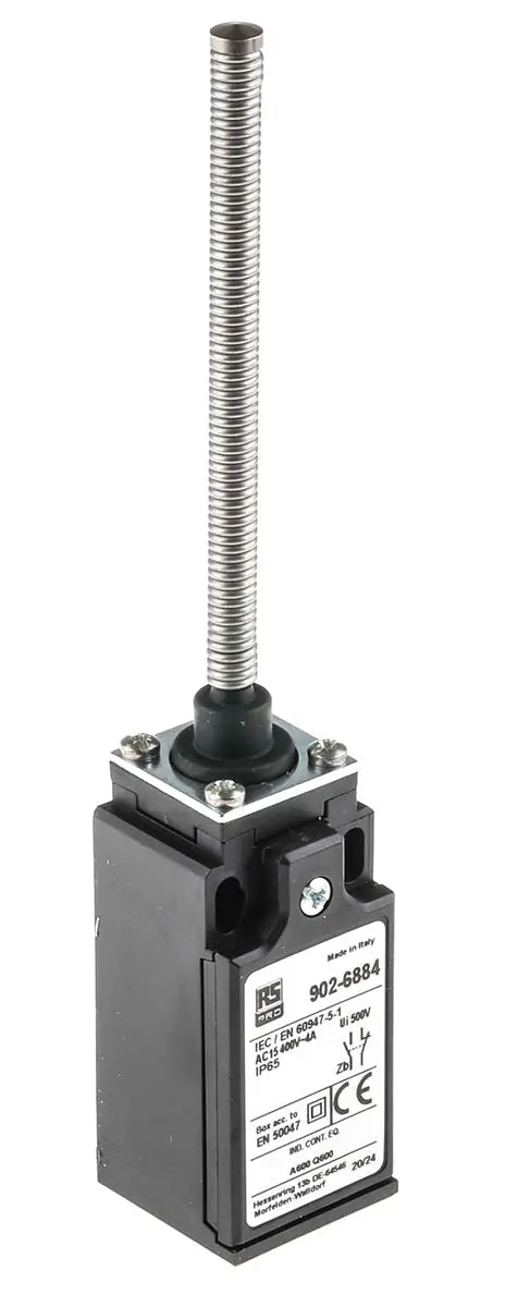 Produktfoto 1 von RS PRO Endschalter, Spulenfeder, DPST, Schließer/Öffner, IP 65, Glasfaserverstärkter Thermoplast, 10A Anschluss Kabel