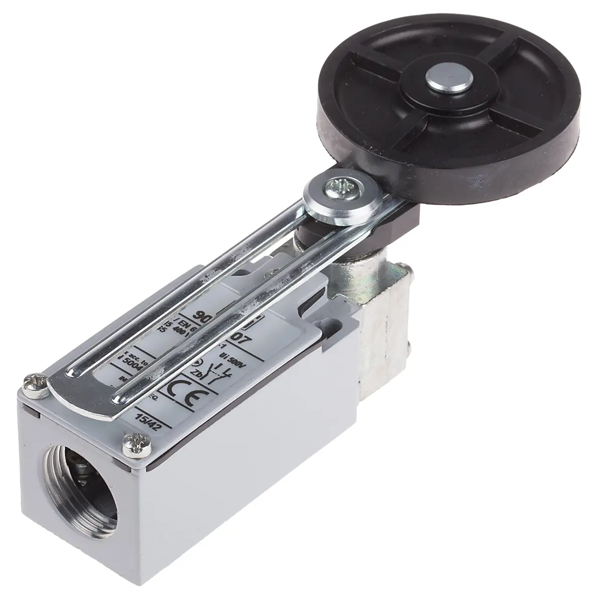 Produktfoto 1 von RS PRO Endschalter, Rollhebel verstellbar, DPST, Schließer/Öffner, IP 66, Zinklegierung, 10A Anschluss Kabel