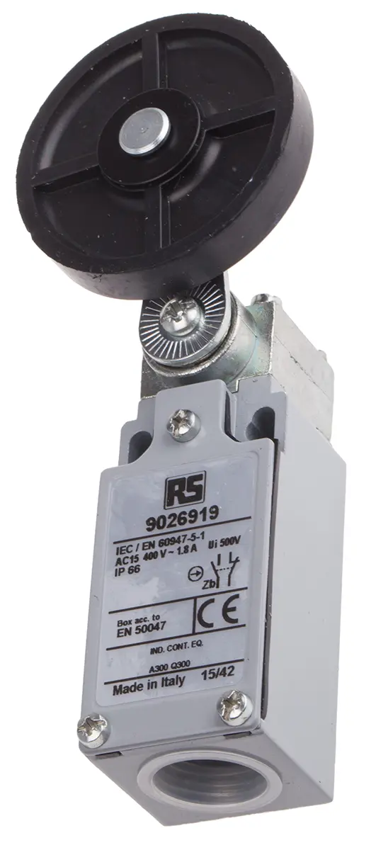 Produktfoto 1 von RS PRO Endschalter, Rollenhebel, DPST, Schließer/Öffner, IP 66, Zinklegierung, 10A Anschluss Kabel