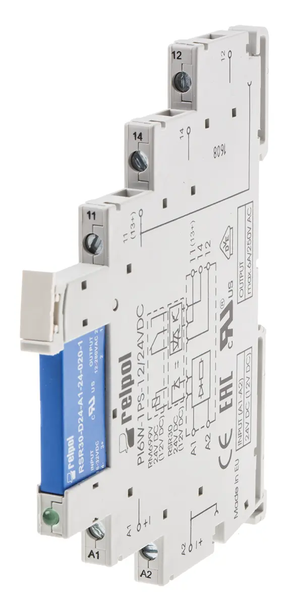 Produktfoto 1 von Relpol PIR6W Interface Relais 24V ac/dc, 1-poliger Umschalter DIN-Hutschiene 1.2A