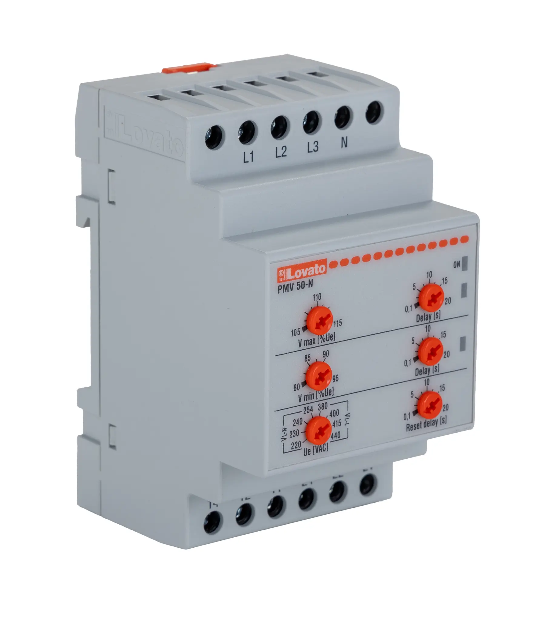 Produktfoto 1 von Lovato PMV50 Überwachungsrelais 380 → 440V ac 3-phasig, 1-poliger Wechsler Eigenversorgung DIN-Schienen