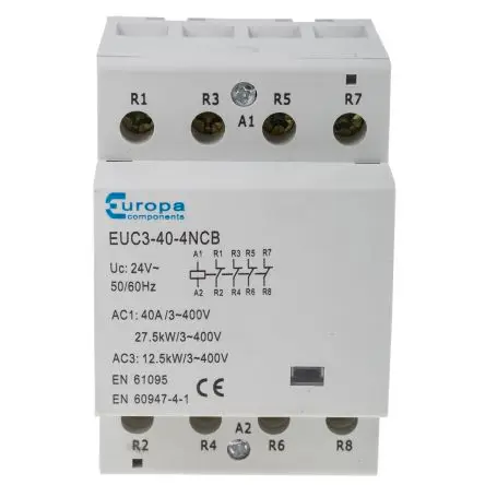 Produktfoto 1 von Europa EUC Schütz 24V ac-Spule, 4-polig, 400V ac / 40 A 24V ac 12.5 kW 4 Öffner Motorsteuerung 4-Hilfskontakte